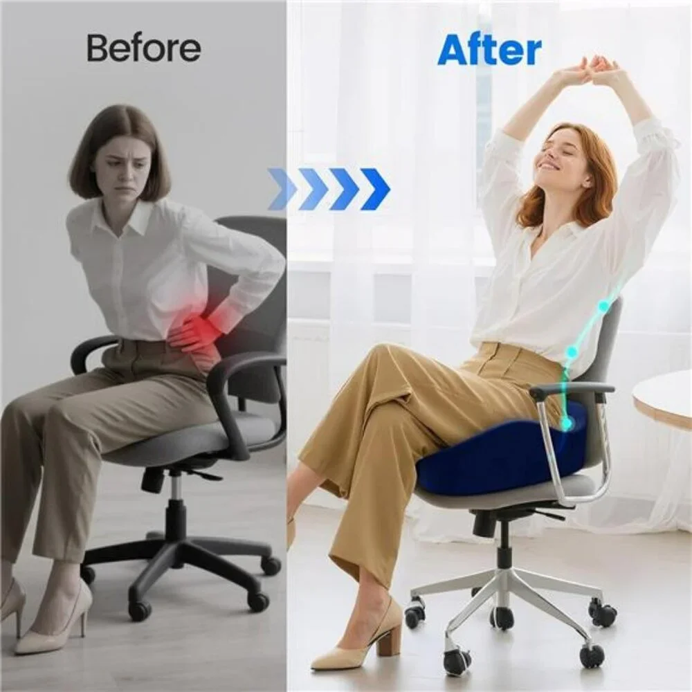 Memory foam seat cushion tailbone pain relief office chair car travel support